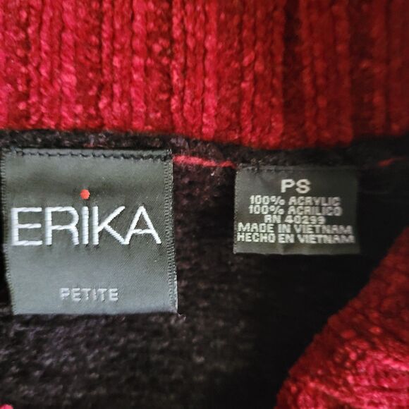 Vintage ERIKA Petite Womens Size PS Knit Cardigan Full Zip Sweater Black Stripes - Picture 8 of 16